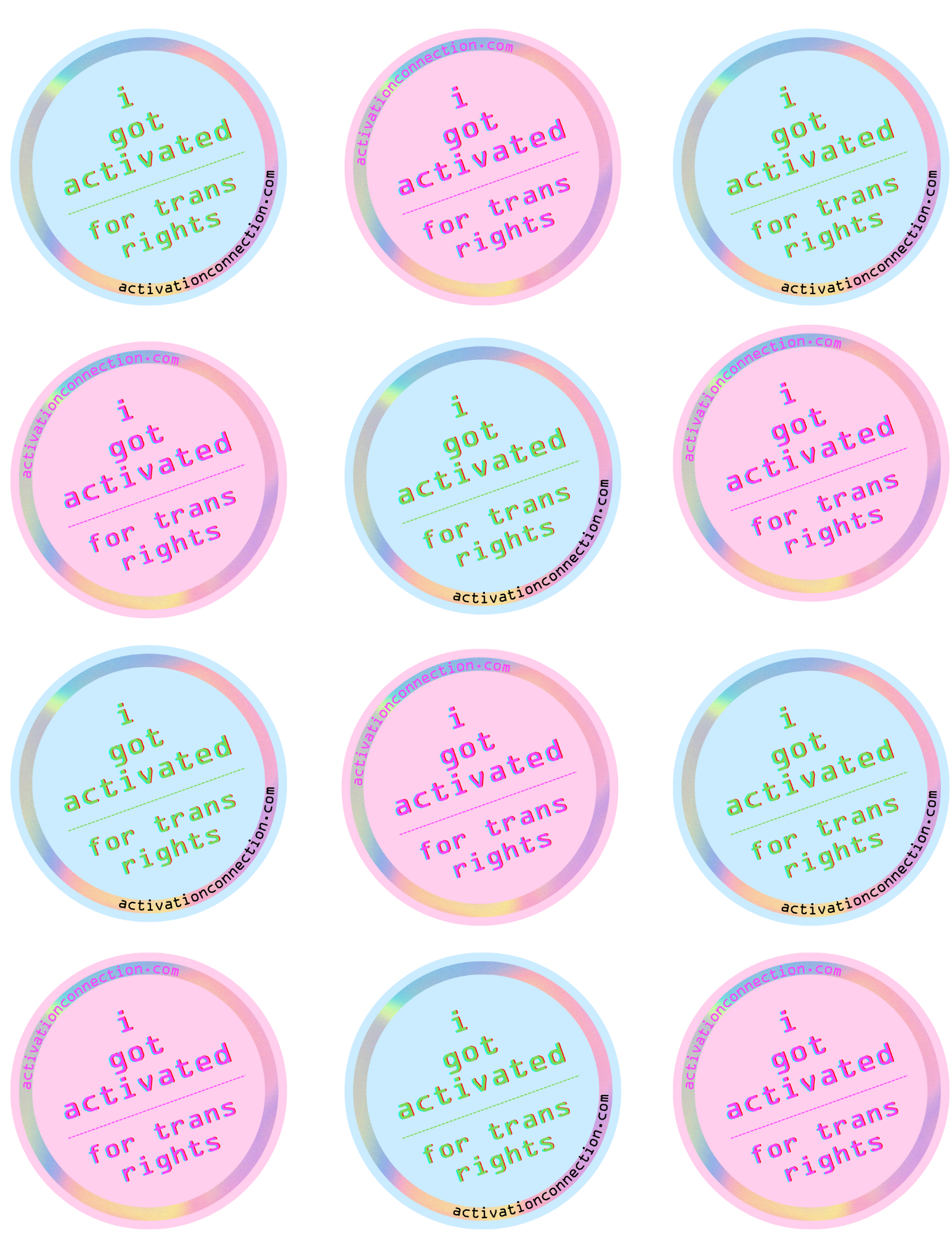 pink and blue button-style sticker sheet